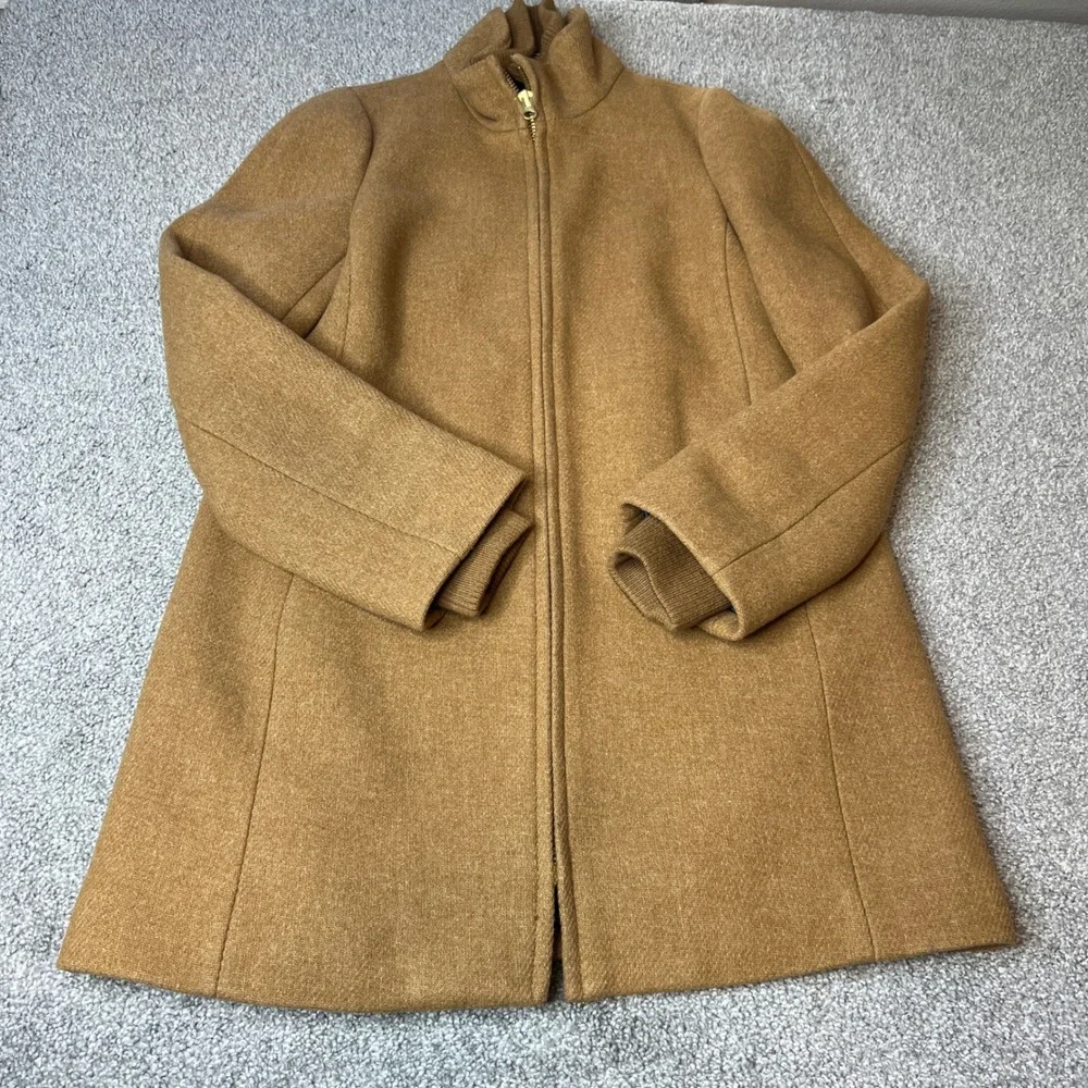 J.CREW‎ Italian Wool Coat womens large Camel Tan lodge coat full zip luxury